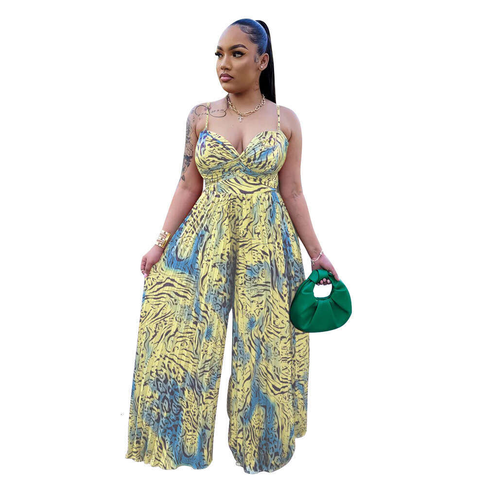 Wide Leg Jumpsuit K Fashion Women S Printed Strap And Crimson Jumpsuit
