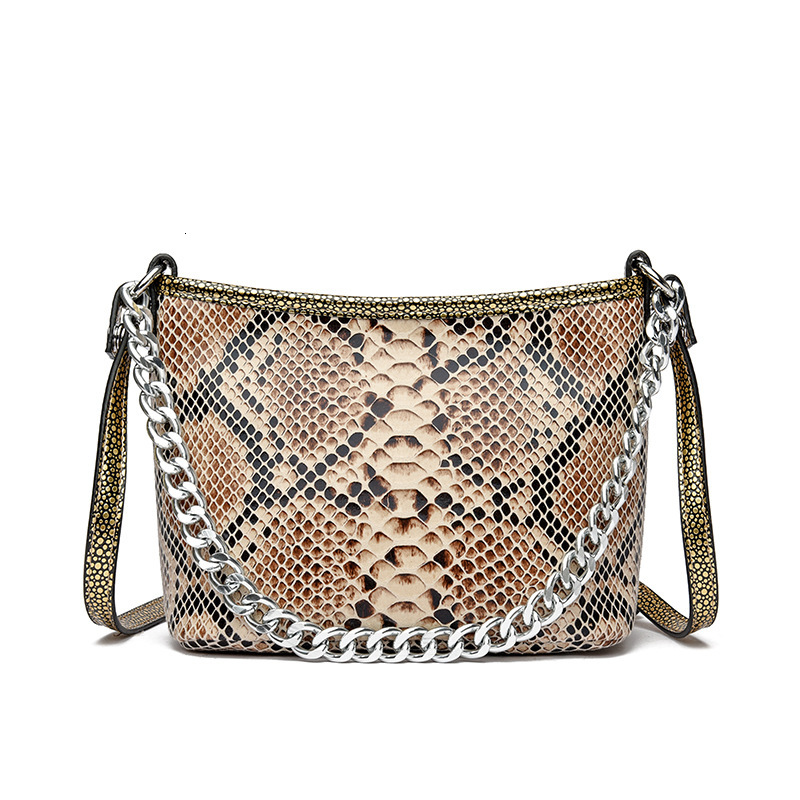 Advanced feeling gradually changing color snake skin pattern small square 2025 new fashionable niche chain bucket genuine leather women's bag tre