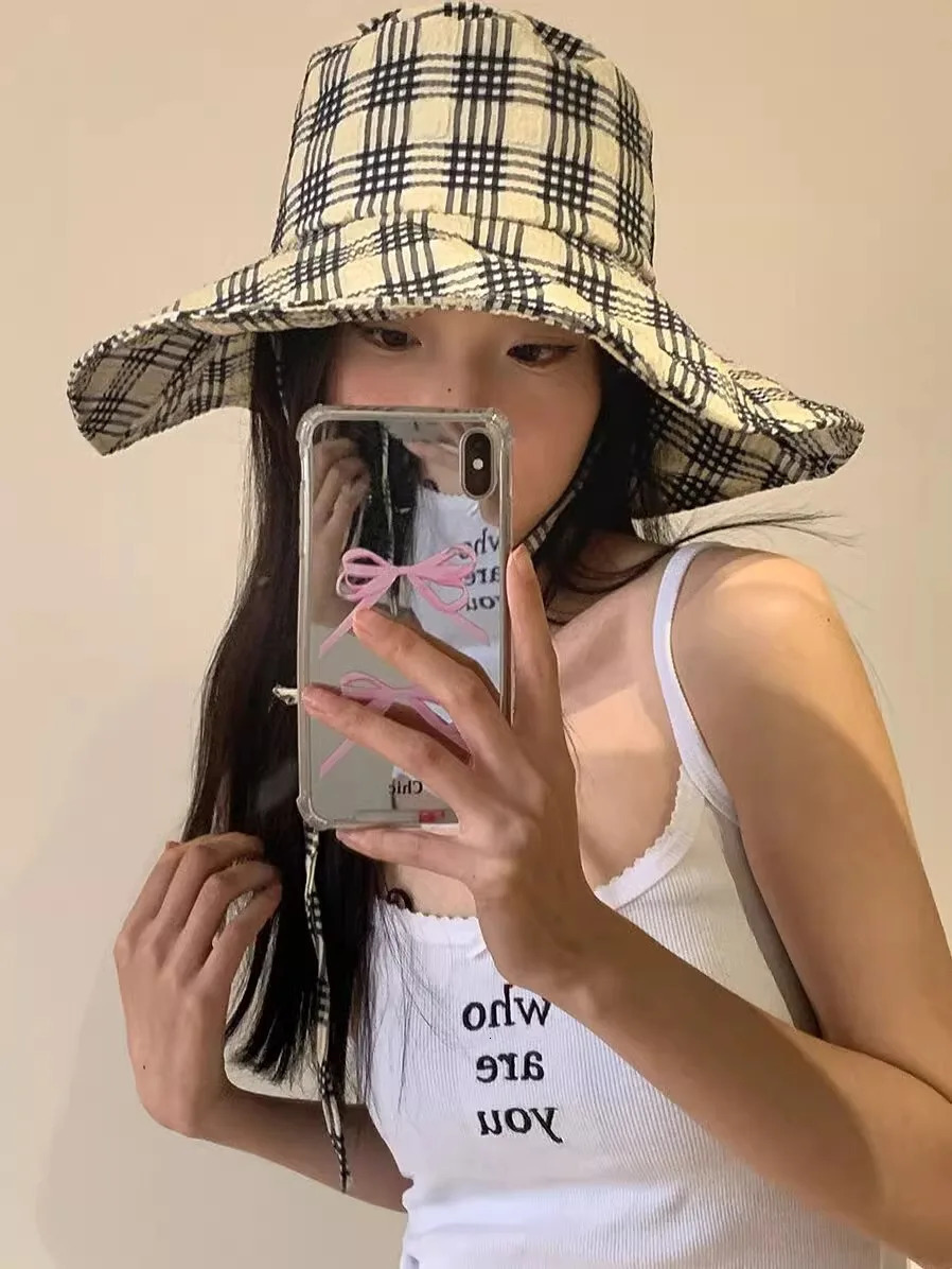 Black-And-Gray Box Sunblock Basin Hat Female Korean Version Of The Sun Shade With A Face Of Small Casual Fisherman Hat 250516