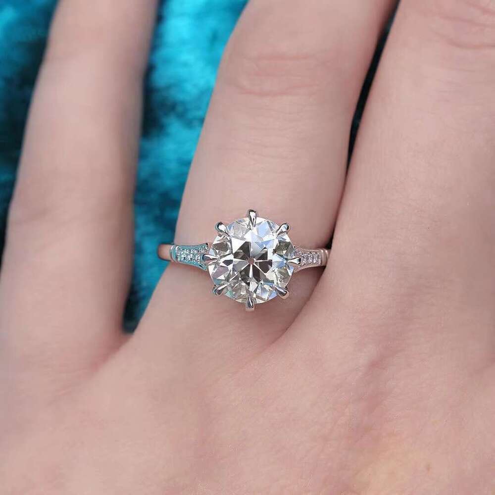 Old cut 2.20 Ctw moissanite engagement and wedding ring, original sterling silver party boutique jewelry