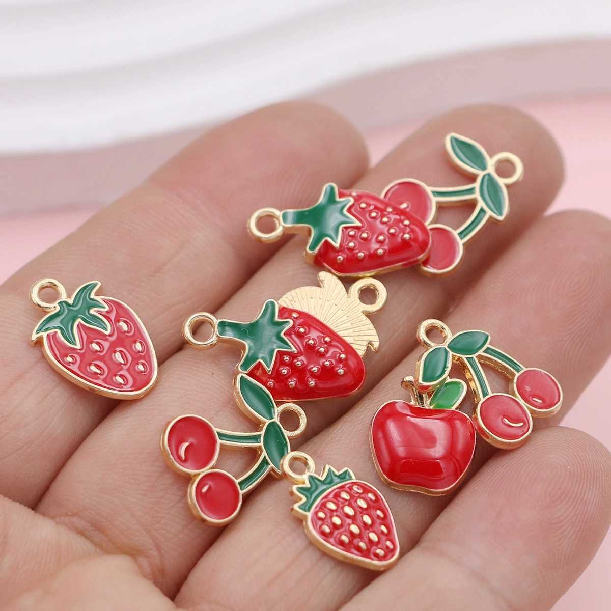 20pcs Gold Plated Red Cherry Charms Sterry Pendants for Jewelry Making DIY Necklace Bracelets Earrings Key Chain AccoriesXJ250517
