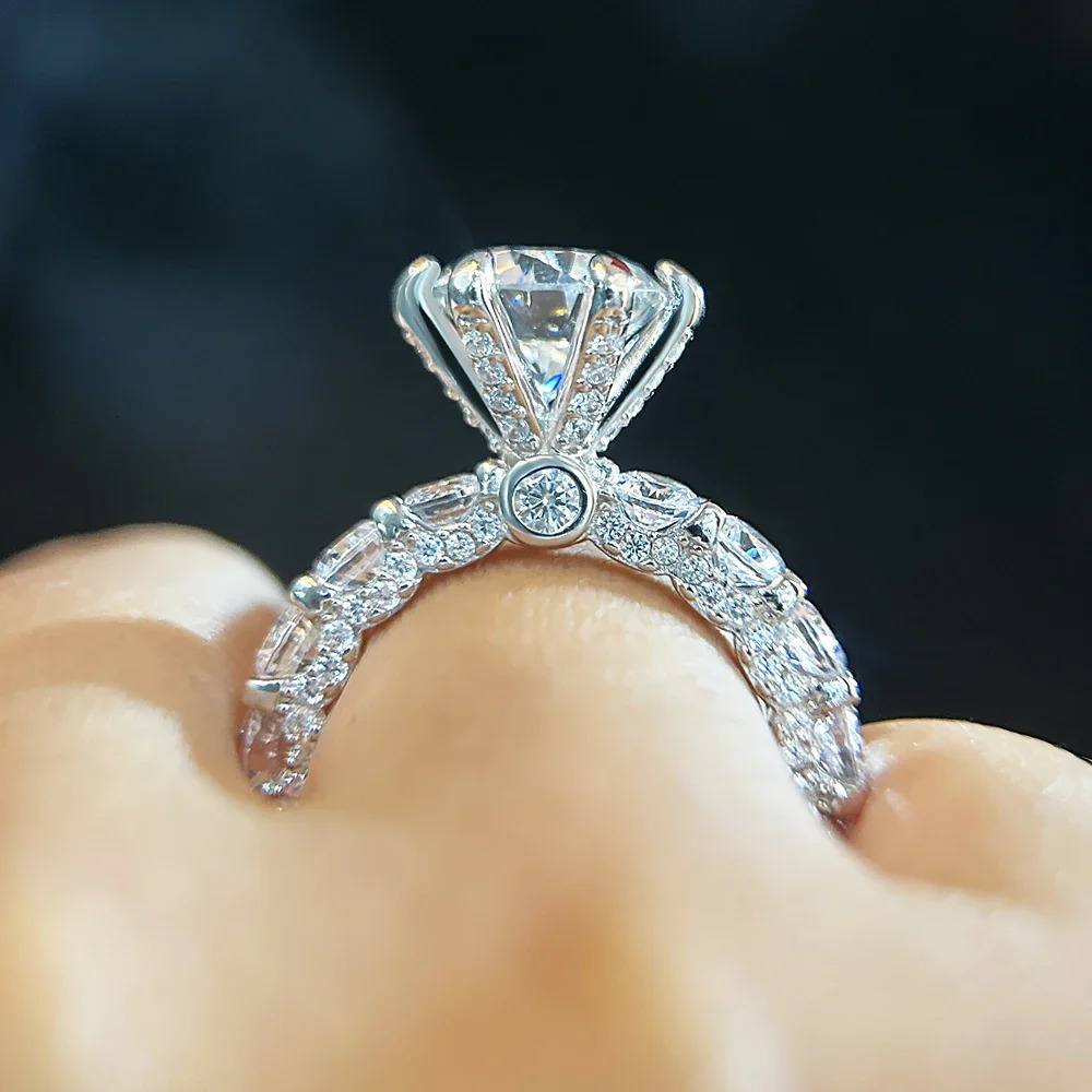 4Carat Engagement Rings With Certificate S925 Silver Hidden Halo Diamond Wedding Ring Band For Women Jewelry 250509