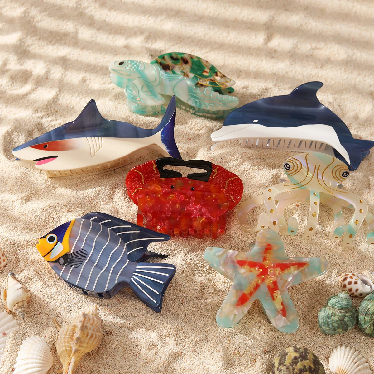 1 piece personalized ocean dolphin octopus sea turtle clown fish starfish acetate hair claw clip 250515