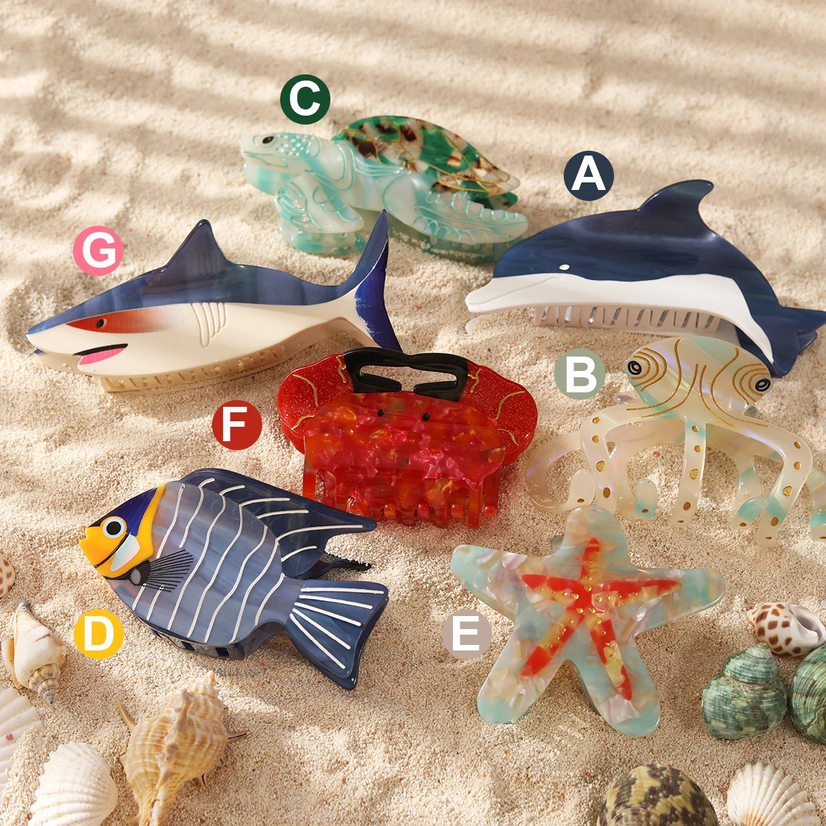 1 piece personalized ocean dolphin octopus sea turtle clown fish starfish acetate hair claw clip 250515