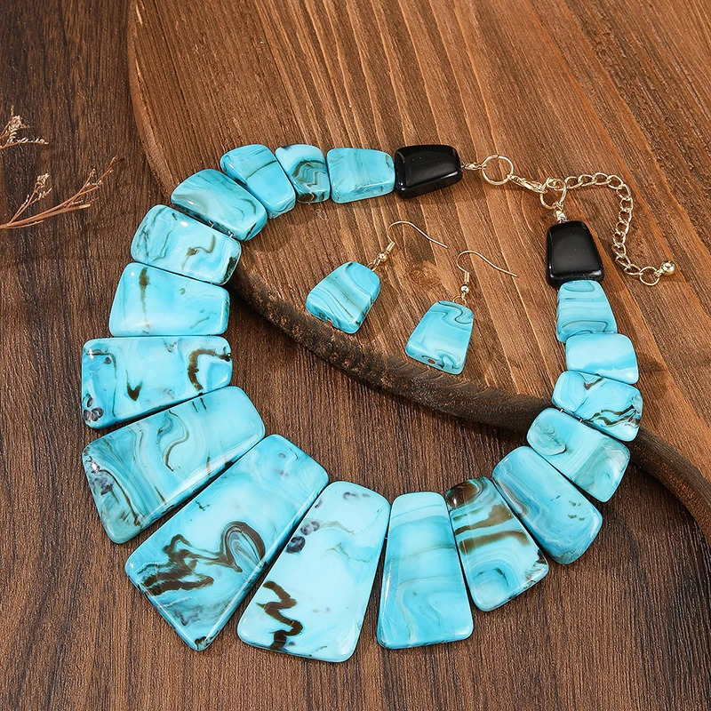 Trendy Jewelry Set Colorful Resin Acrylic Splicing Womens Necklace Earrings Set Party AccessoriesJewelry Gifts 250517