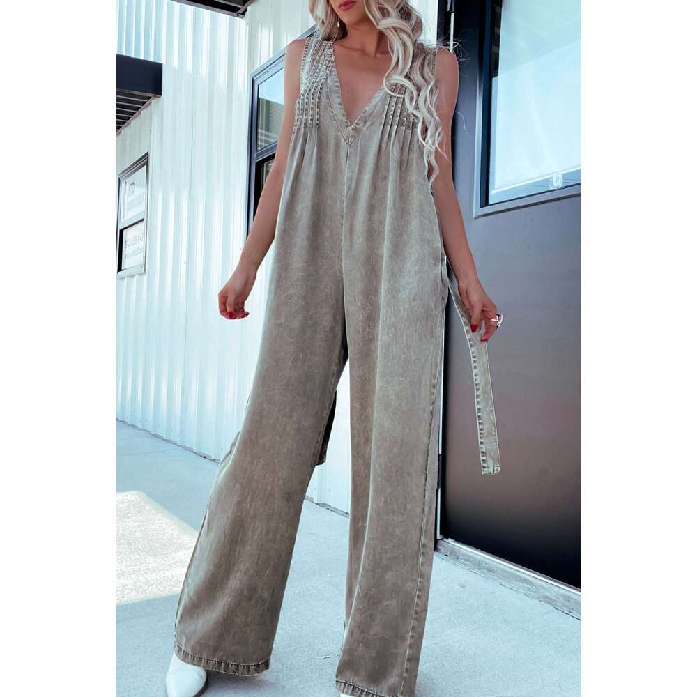 Wide Leg Jumpsuit Fashion Women S V Neck Sexy Backless Washed Sleeveless Denim Jumpsuit