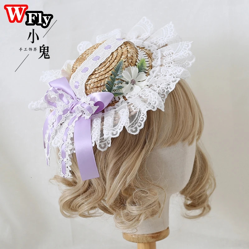 Harajuku Sweet Women Girls Summer Straw hat Beach Sun Hat Handmade kawaii Lolita Princess Lace Bow Straw Hats decorate Headdress 250516