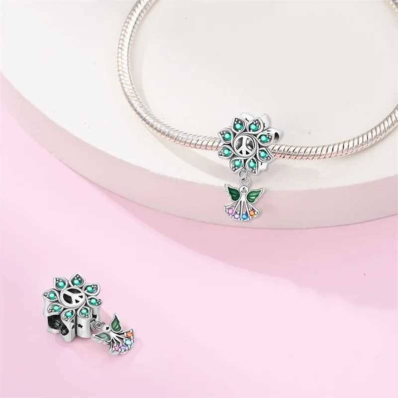Green Spring Series Butterflies Flowers Bird Heart Charm Beads Fits DIY 925 Sterling Silver Bracelet Necklace Women GiftXJ250517