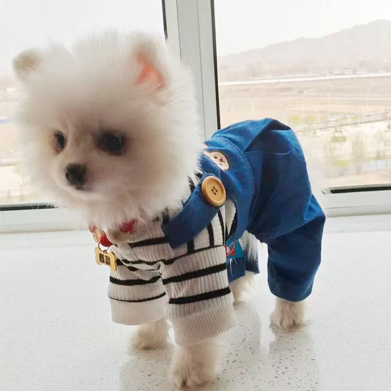 T00219 Pet dog clothes spring and summer clothes can be towed denim clothes summer thin small dog Teddy Bichon Pomeranian vest