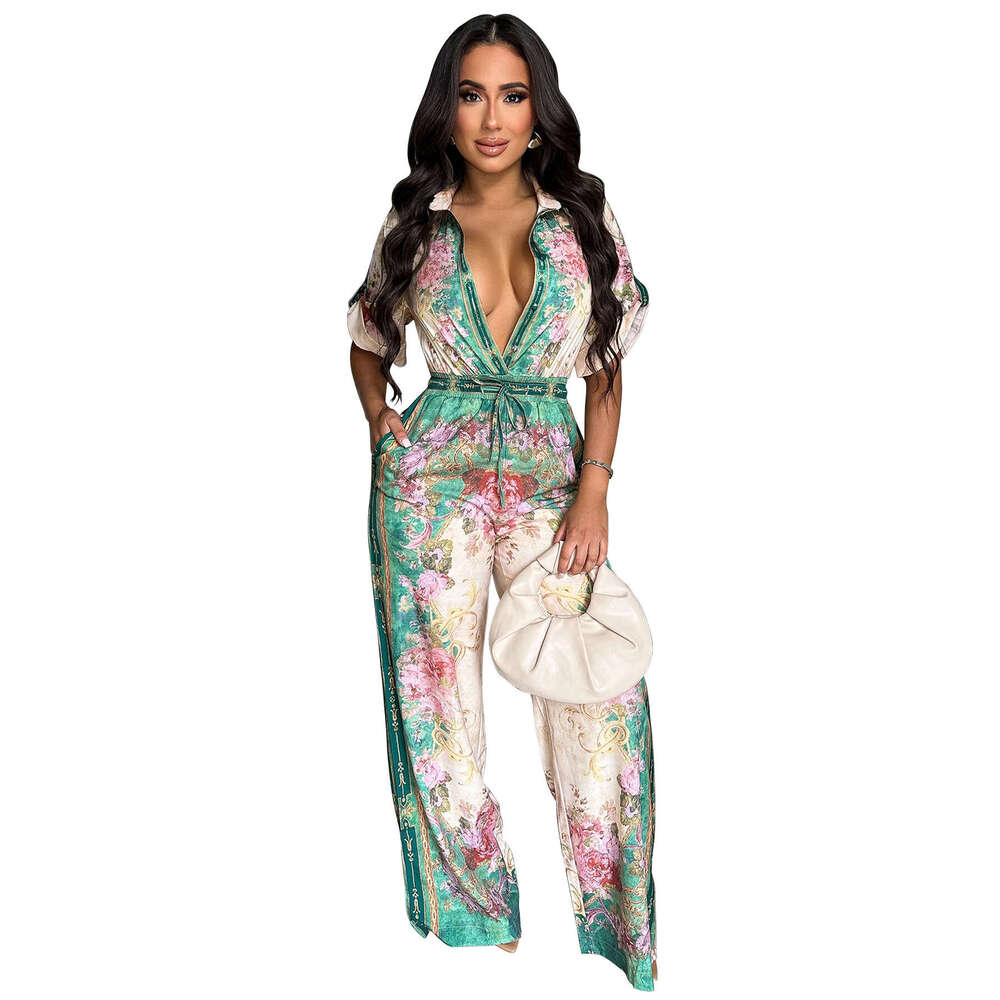 Wide Leg Jumpsuit Women S New Sexy V Neck Printed Jumpsuit For Women