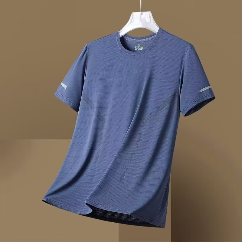 Summer Tshirt round neck quick drying short thin cut breathable half sleeved plus size top mens sports loose and trendy