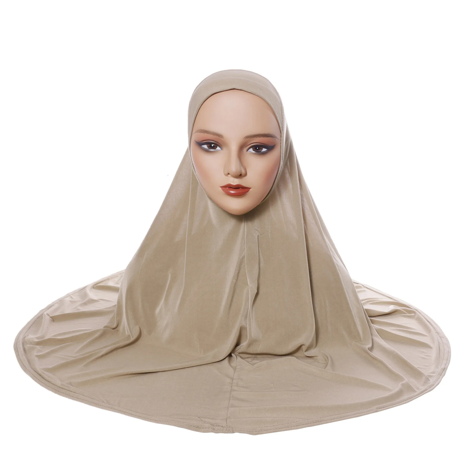 Womens hijab headscarf Arab head cover double layer round edge bottom cap high elastic scarf 250517