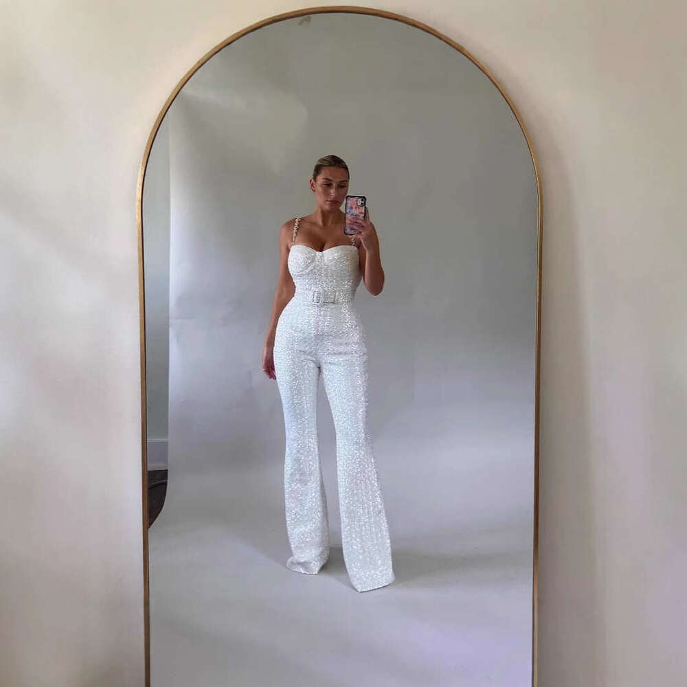 Wide Leg Jumpsuit New Fashionable And Sexy Chain Waistband Sequined Jumpsuit Backless Women S Spicy Pants Set