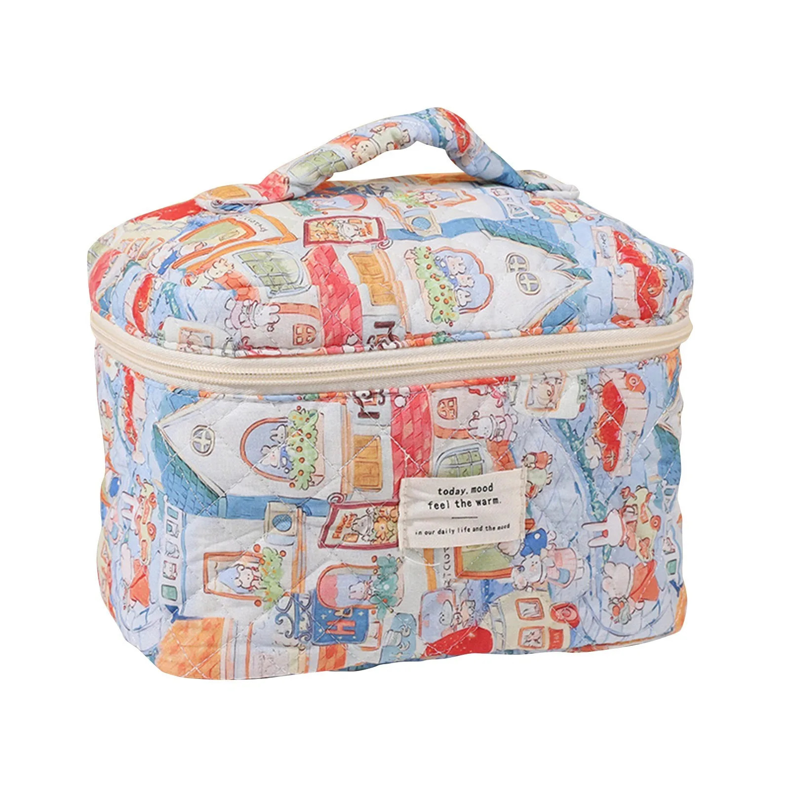 Womens Large Capacity Travel Cosmetic Bag Floral Cotton Toiletries Protable Bag Daily Storage Hand-held Bag 250514