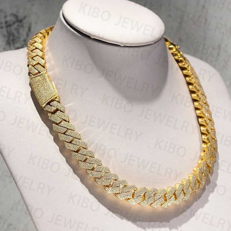 Iced out Rapper Hiphop Chian 14mm 18k Gold Plated 925 Silver Cuban link Men Chain 250509