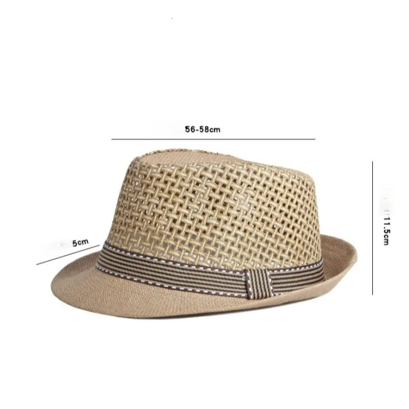 Mens Hats Summer Breathable Straw Small Top Hat Womens Sun Protection Beach Hat British Retro Jazz Cap Mesh Fedora Black Hat 250516