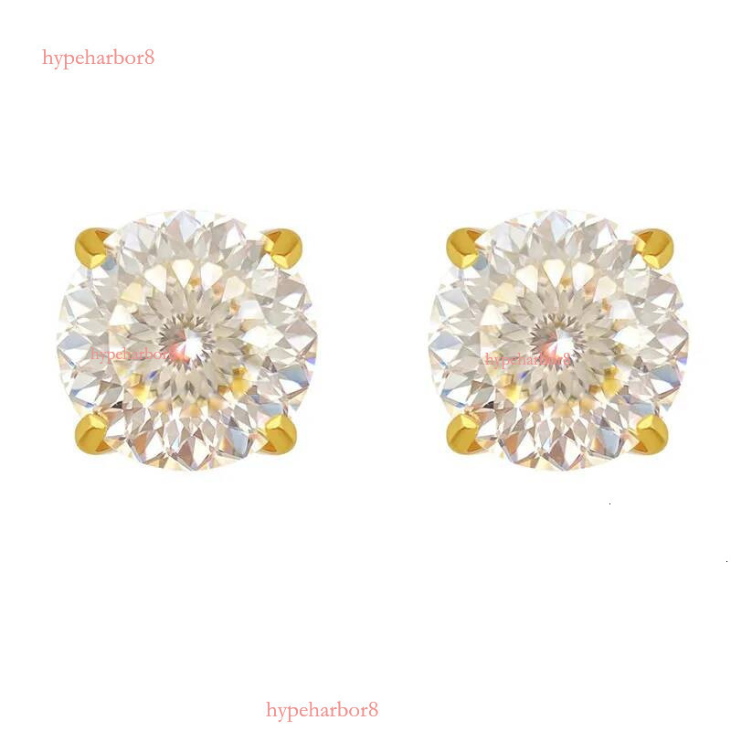 America And European Fashion Sterling Sier Gold Plated Bling Moissanite Dia Round Studs Earrings Nice Jewelry Gift