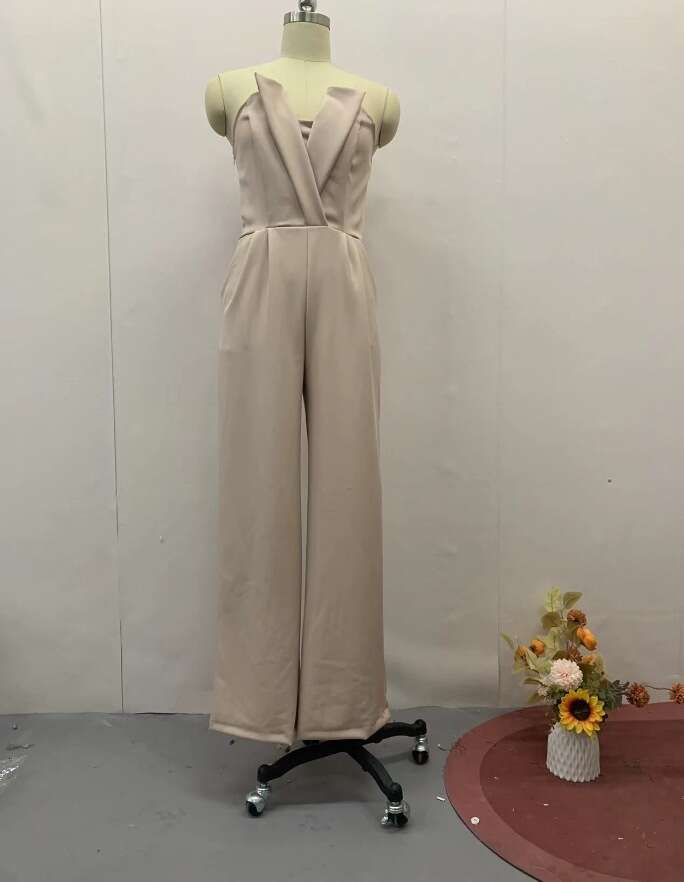 Wide Leg Jumpsuit Summer New Fashion Strapless Waist Cinching Solid Color Wide Leg Jumpsuit Women S Clothing