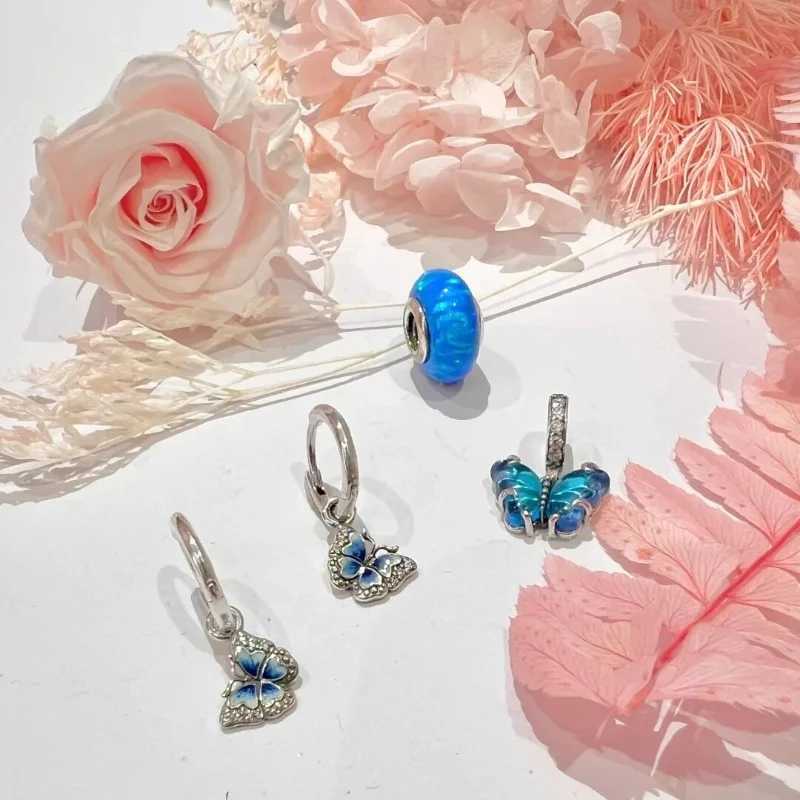Blue Devils Palm EyeMoon-ing Butterfly Dangle Charms Beads Fit Original 925 Sterling Silver Pan Bracelet JewelryXJ250517