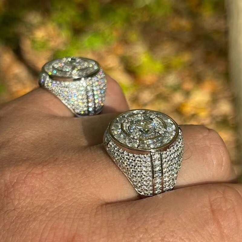 Luxury hip-hop men's ring, pure silver pearl ice paving, GRA VVS Moissanite party cool solid design