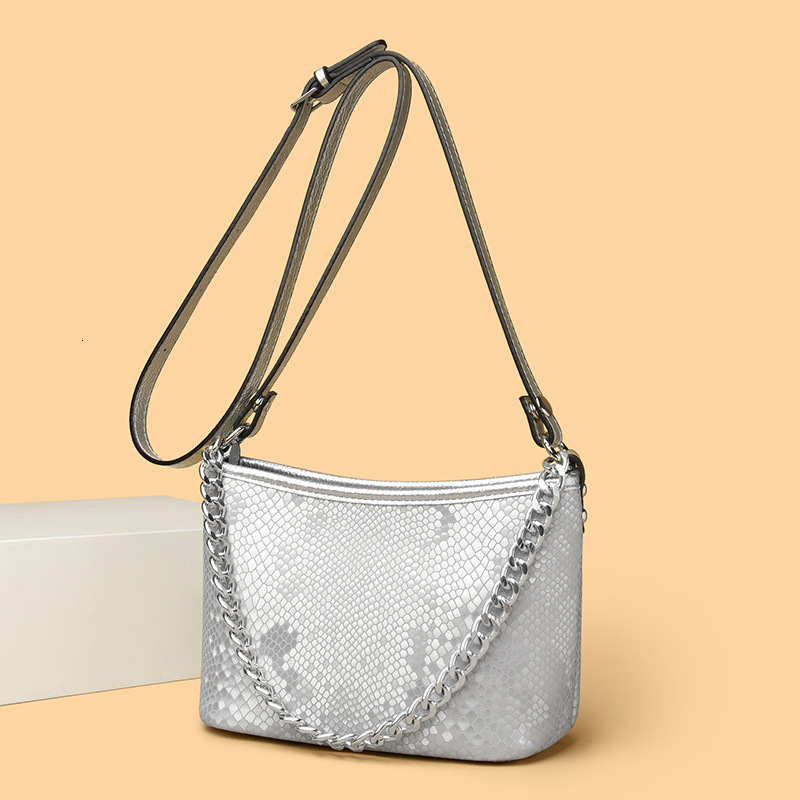 Advanced feeling gradually changing color snake skin pattern small square 2025 new fashionable niche chain bucket genuine leather women's bag tre
