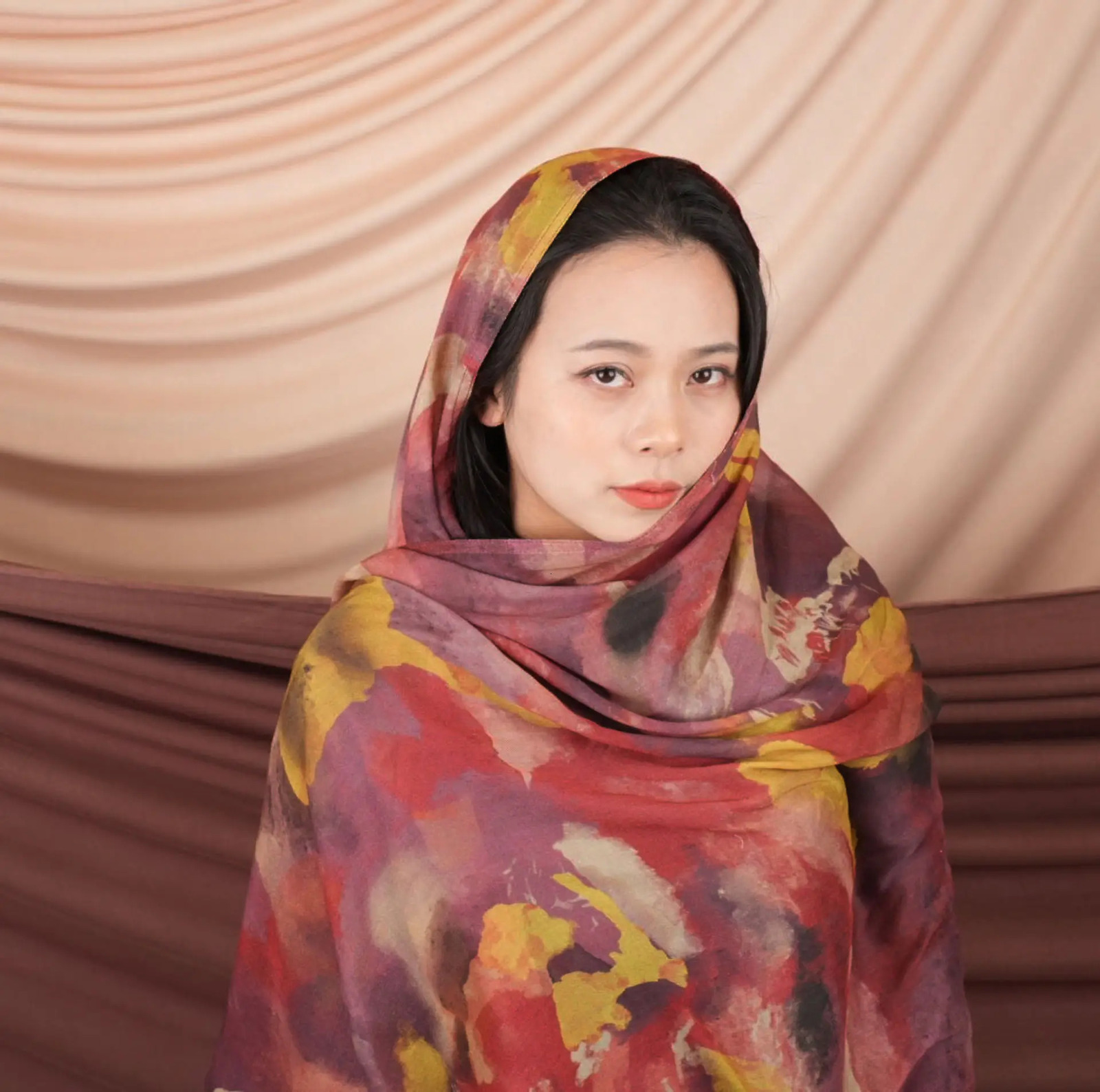 Fashion Watercolour Floral Printed Hijab Modal Breathable Soft Cotton Rayon Viscose Woven Muslim Women Shawl Scarf 250517