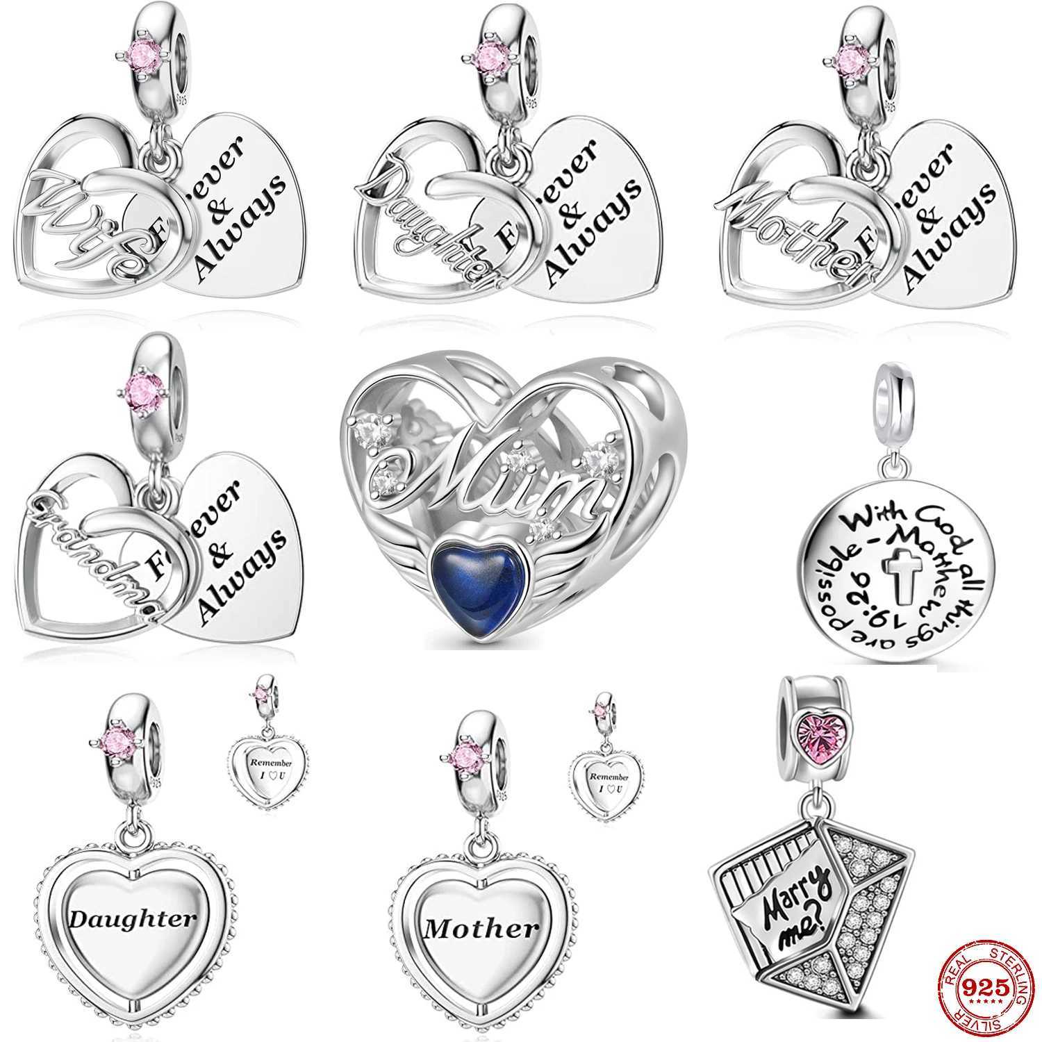 New 925 Sterling Silver Daughter Mother Family Heart Shed Pendant Charm Fit Original Bracelet Fashion DIY JewelryXJ250517
