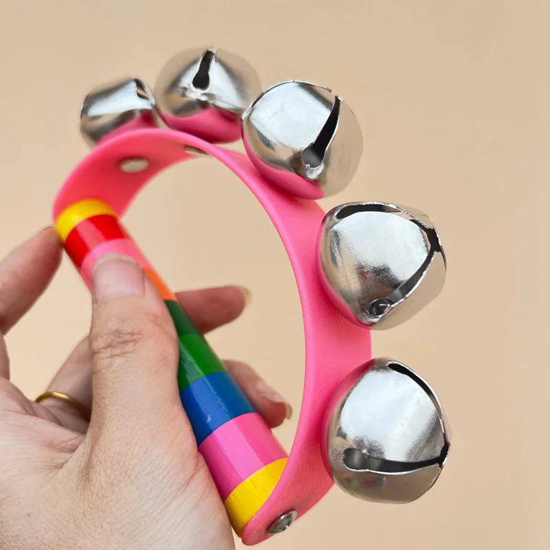 Rainbow Rattles Wooden Handbell Jingle Bell Shakers Kids Party Favors Music Educational Toy for Early Childhood Development