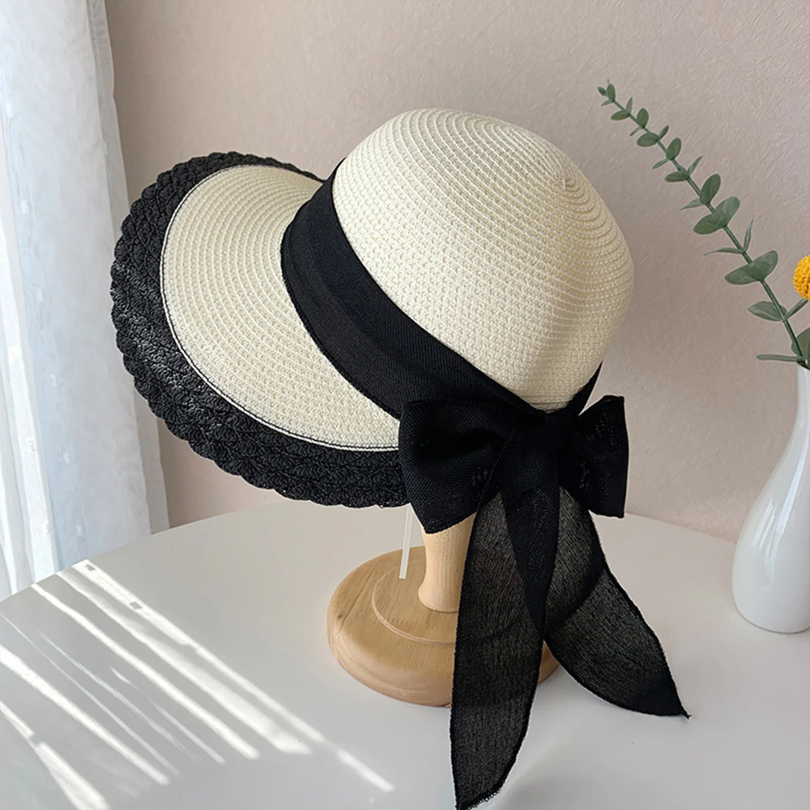 Women Wide Brim Straw Hat Lace Edge n Beach Caps with Bowknot for Outdoor Sports Hiking Travel 250516