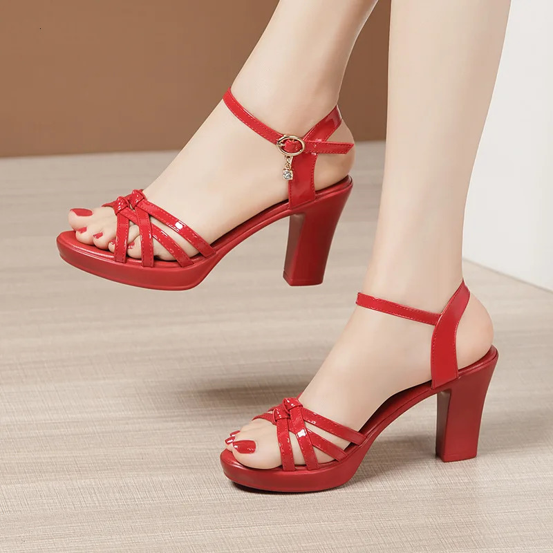 High quality leather sandals for women 8cm high heel 2025 summer size 32 33 42 43 platform open toe elegant shoe black white 250515