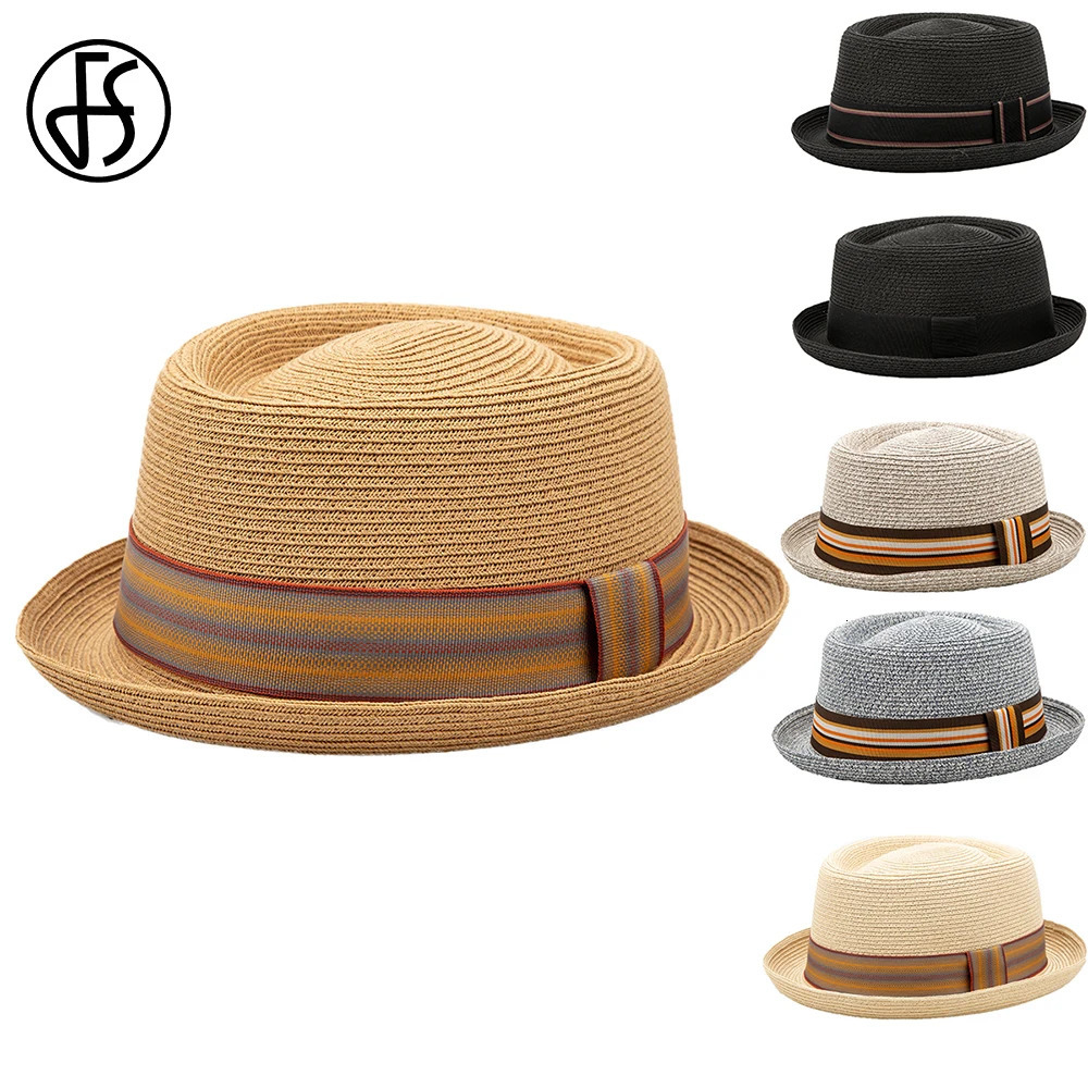 FS Cowboy Jazz Hat Pork Pie Straw Hats For Women Men Unisex Spring Summer Outdoor Sun Protection Gentleman Gangster Paname Cap 250516