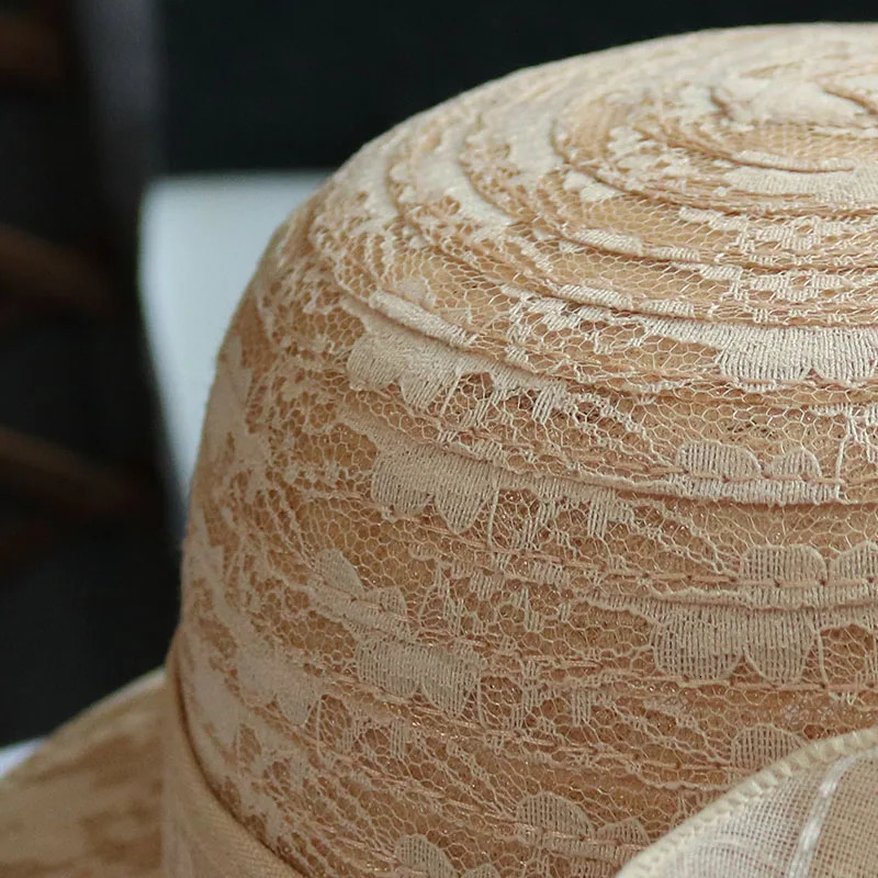 Fashion Elegant Breathable lace flower Church Hat For Women Foldable Wedding Party Summer Beach Protection Sun Cap 250517