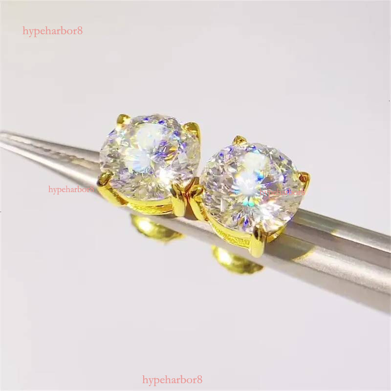 America And European Fashion Sterling Sier Gold Plated Bling Moissanite Dia Round Studs Earrings Nice Jewelry Gift