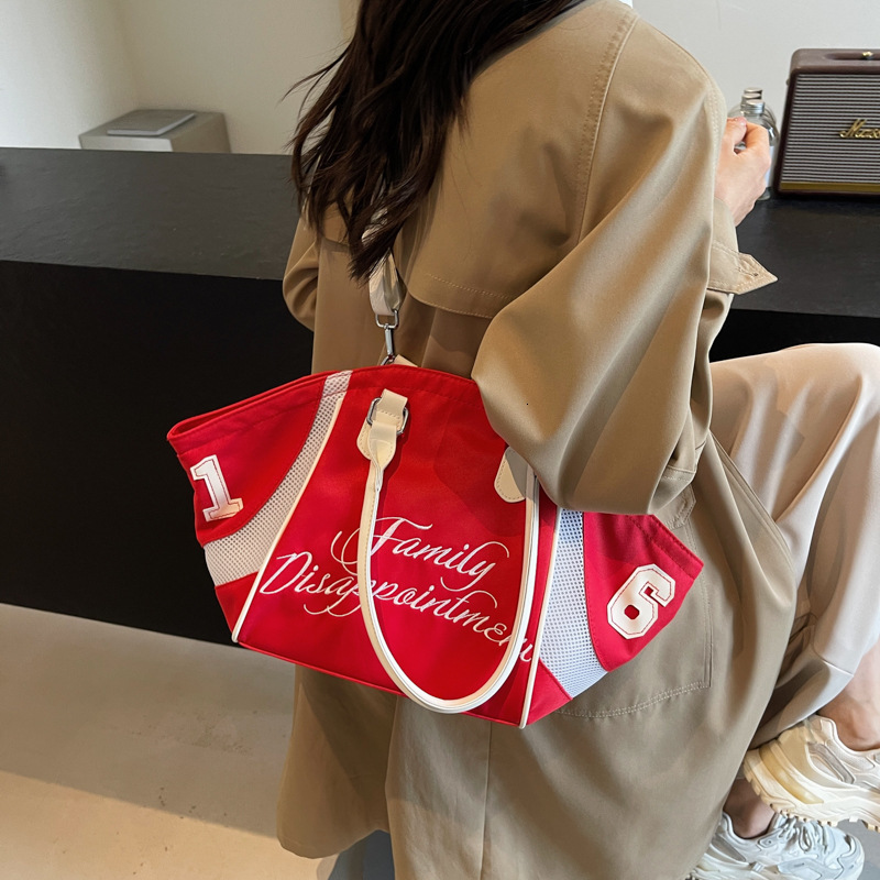 Fashion Bowling Handbag for Women, New Large Capacity Embroidered Letter Single Shoulder Crossbody Sports Travel Underarm Bag