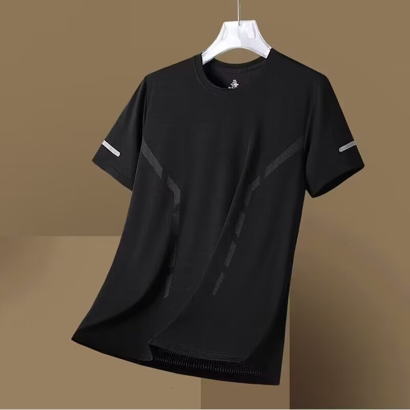 Summer Tshirt round neck quick drying short thin cut breathable half sleeved plus size top mens sports loose and trendy