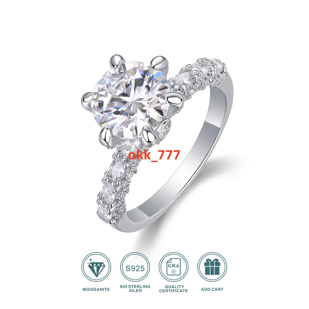 JIUZUAN 1/2/3 Carat Womens Engagement Ring Round Cut Moissanite Ring 925 Sterling Silver Classic Wedding Anniversary Ring