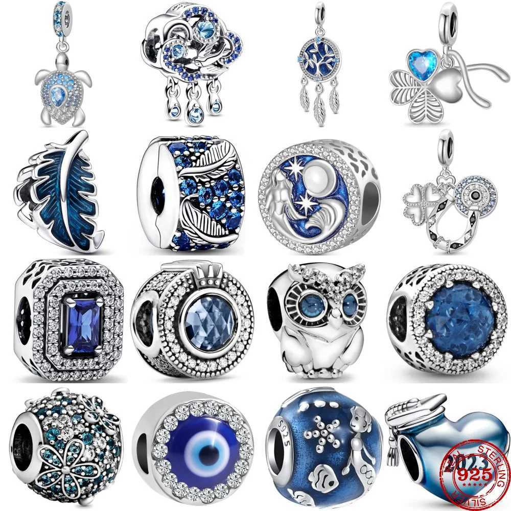 2024 Hot Sale 925 Sterling Silver Blue Series Turtle Owl Clouds Charm Bead Fit Original Pendant Bracelet DIY Jewelry GiftXJ250517