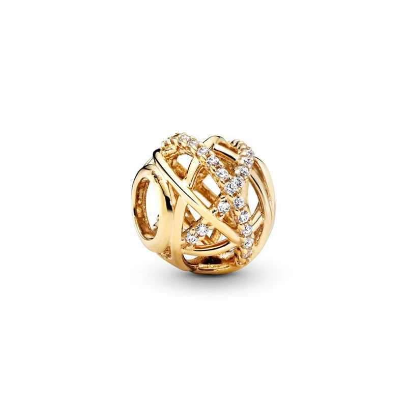 New Fine Sparkling Gold Family Pendant HeartShed Charm Beads Fit Original European 925 Silver Bracelet DIY Women Jewelry GiftsXJ250517