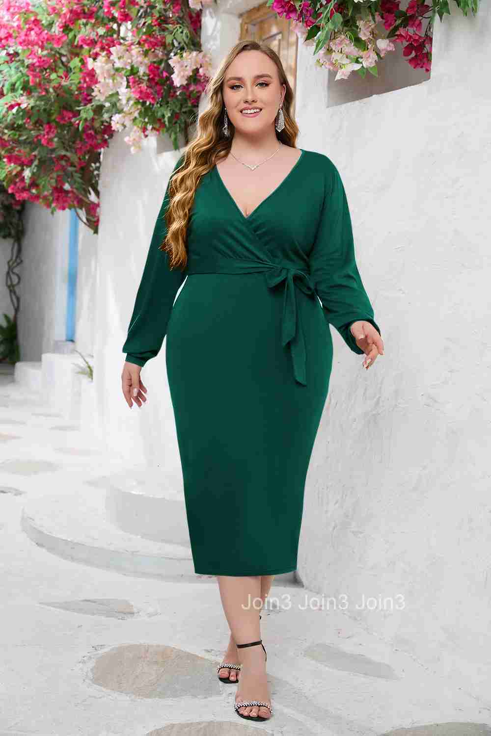 Oversized Long Dress V-neck Wrapped Hip Belt Dress