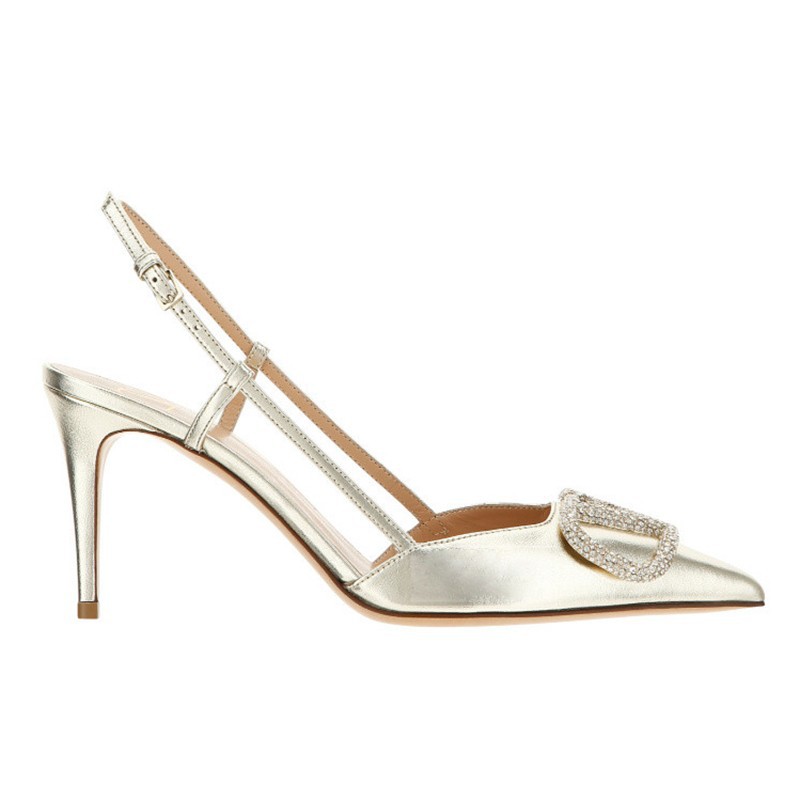 2025 new Silver high heeled shoes with thin heels women's style in summer pointed rhinestone single sole shoes versatile and extremely beautiful 