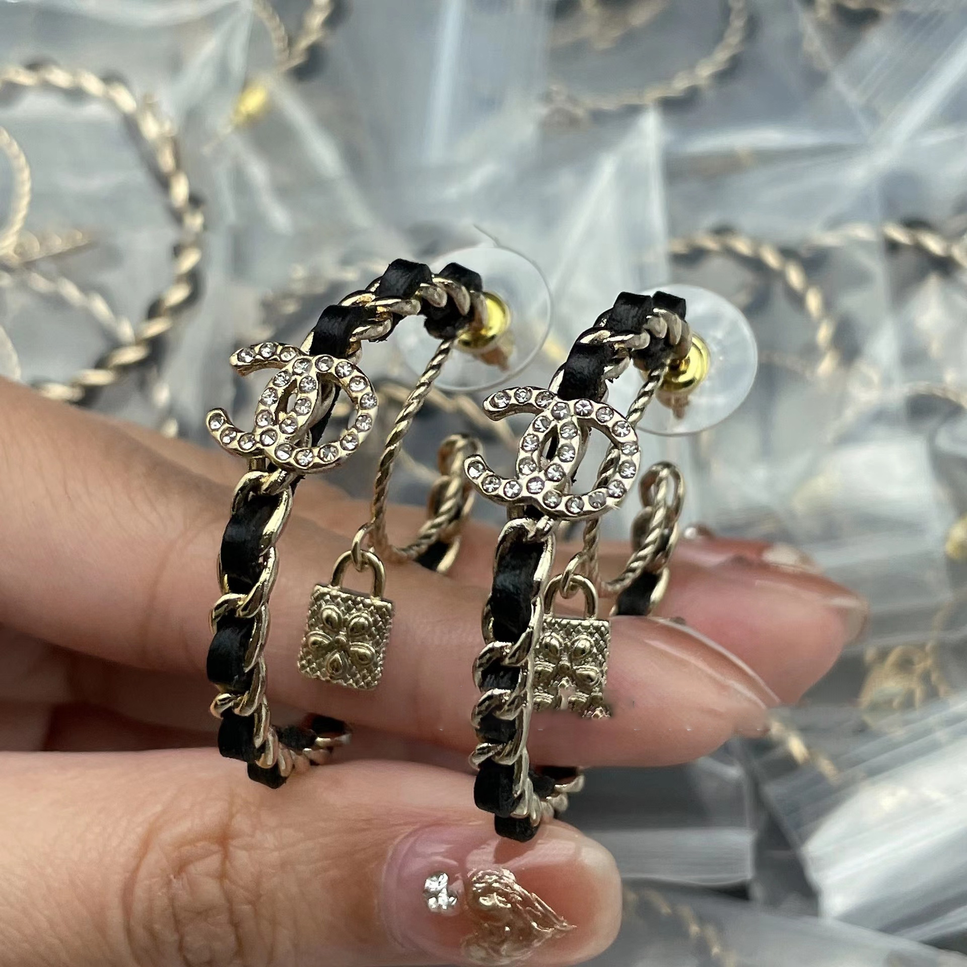 Double layer Leather Lock Earrings Designer earrings Lock Earrings for Women Fashion Luxury Gift Copper Stud Elegant High end jewelry for wedding