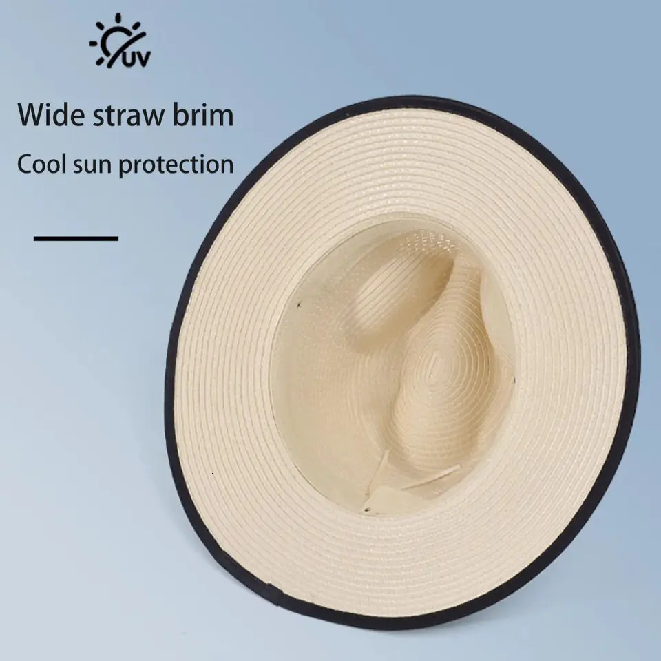 8771Summer sun hat with sun protection straw for men and women outdoor large shade hat British cowboy hat French vintage top hat 250516
