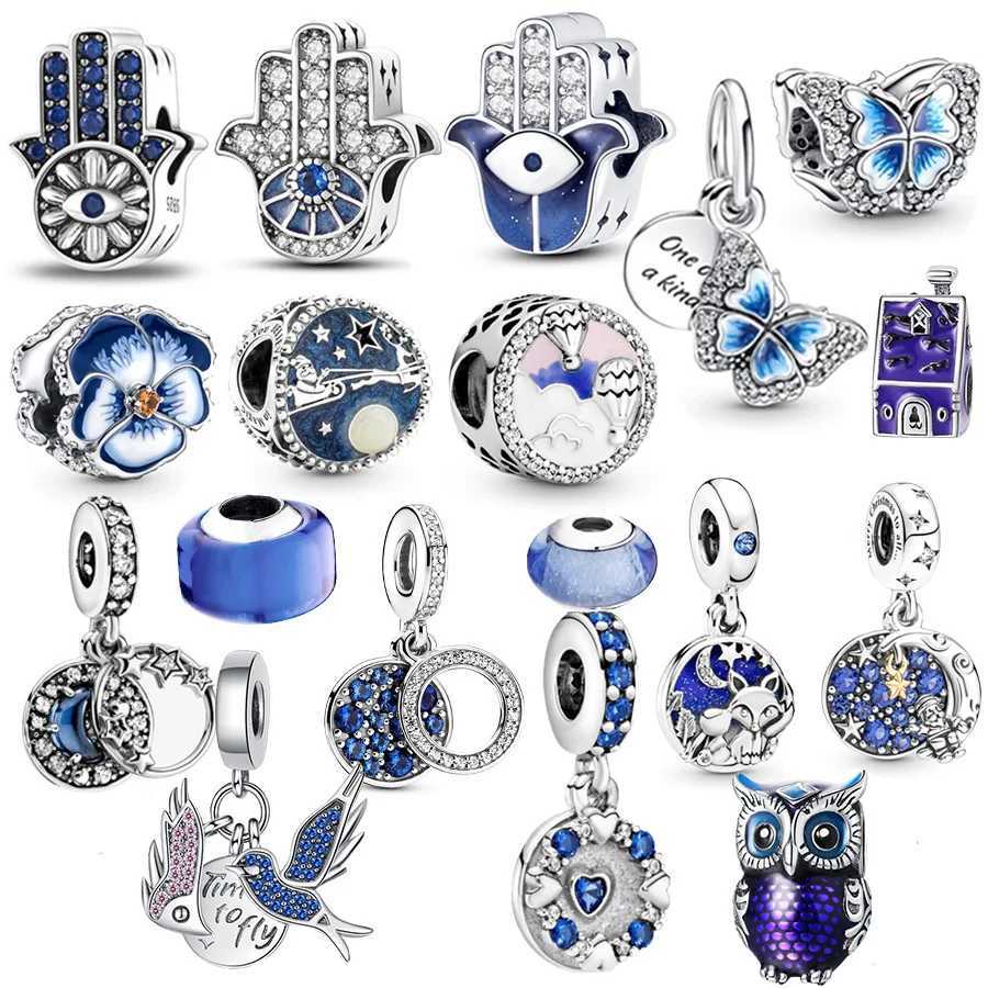 Blue Devils Palm EyeMoon-ing Butterfly Dangle Charms Beads Fit Original 925 Sterling Silver Pan Bracelet JewelryXJ250517