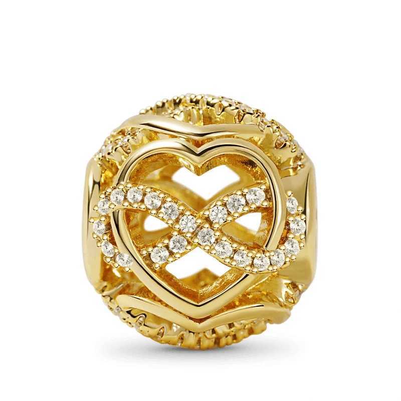 NEW Gold Plated Sparkling Cross Infinity Heart Dangle Charm Baed Fit Original 925 Sterling Silver Bracelet DIY JewelryXJ250517