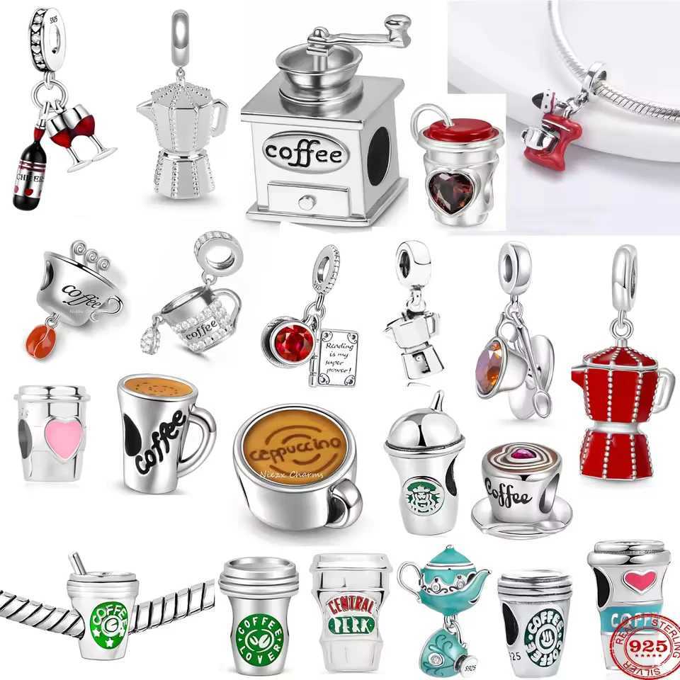 New 925 Silver I Coffee Cup Coffee Pot Wine Glass Pendant Charm Suitable for Original Necklace Bracelet DIY Womens JewelryXJ250517