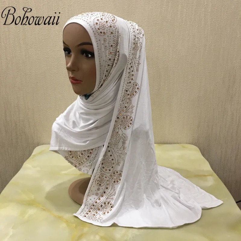 BOHOWAII Diamonds Jersey Hijab Scarf Muslim Fashion Turban Femme Musulman African Head Wraps Arab Turkish Hijabs for Women 250517