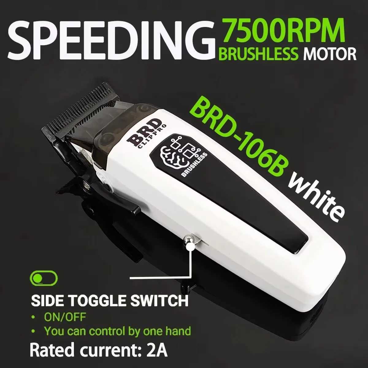 Professional Brushless Motor Hair Clipper 106B Electric Cordless Trimmer 7500RPM Ultra Thin Moving DLC with Base R250517 RCRX