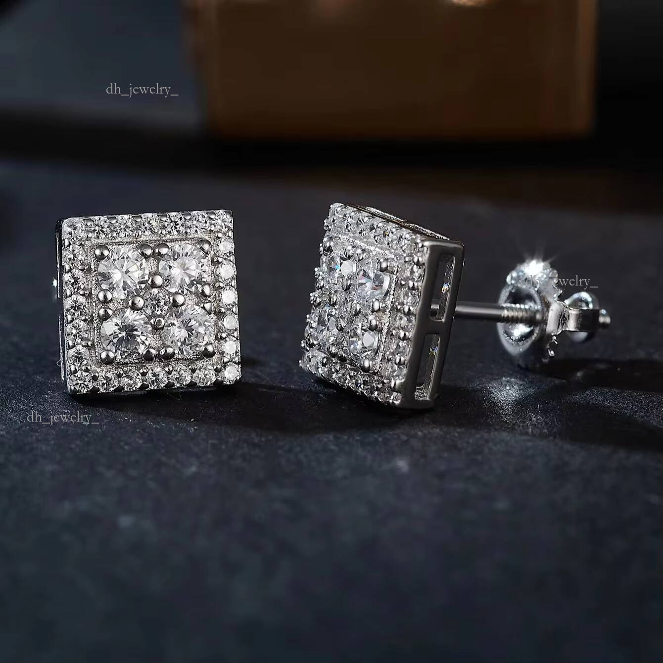 VVS GRA Certificate Moissanite Dias Sier White Gold Plated Stud Earrings Iced Out Screw Back