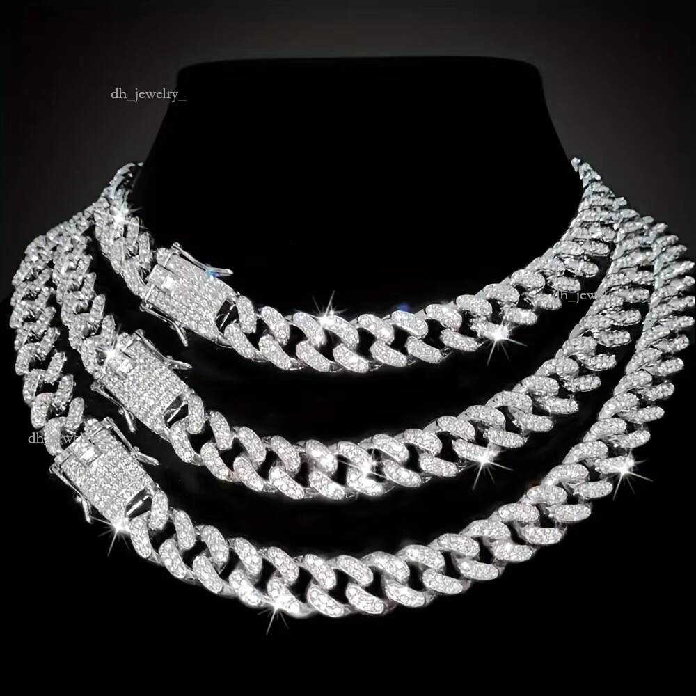 10MM Width Fashion Full Rhinestone Cuban Chain Necklace Bracelet Ice Out Jewelry Hip-hop Accessories