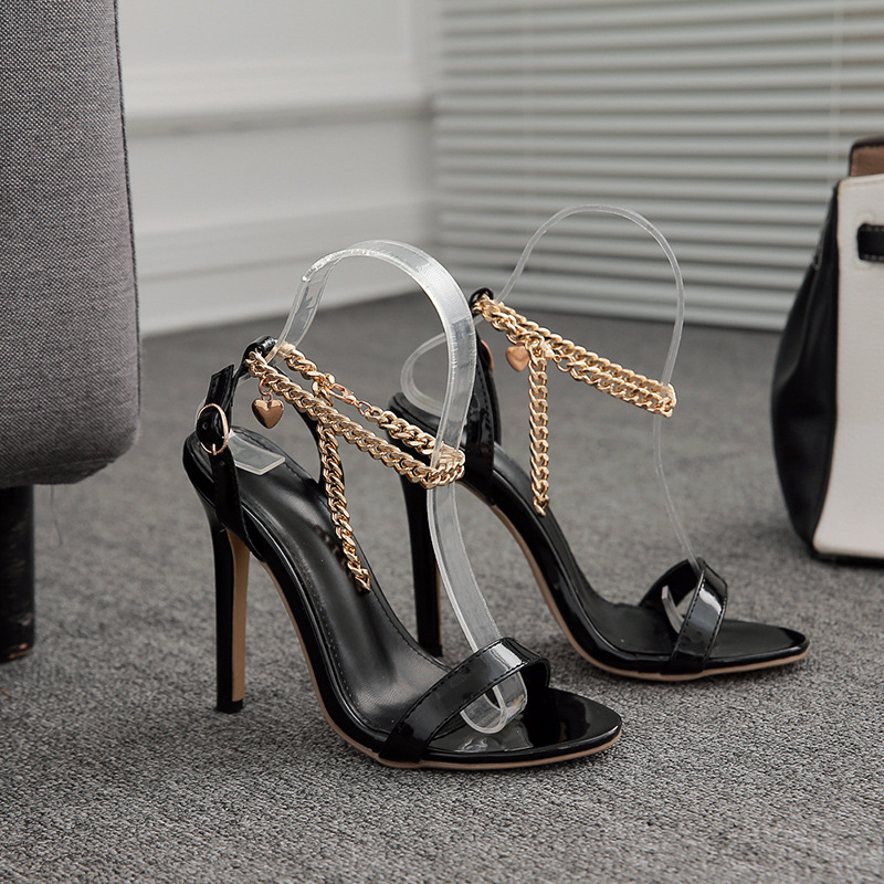 New Woman Heels Fashion Metal Chain Shoes Pointed High Heels Patent Leather White Pumps for Women High Heels Dress Shoes Z250212